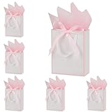 OEMVALATY 6 Pcs Thank You Gift Bags with Handles and Tissue Paper 9 x 7 x 3. 15'' Elegant Welcome Gift Bags with Bow Ribbon for Wedding Bridesmaid Baby Shower Housewarming Birthday Party(White, Pink)