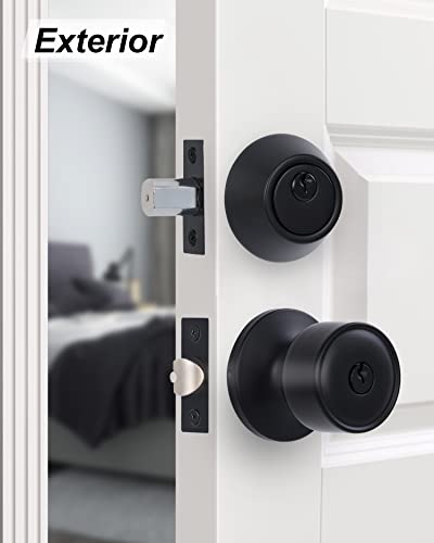 Lanwandeng Keyed Alike Entry Door Knobs And Single Cylinder Deadbolt Lock Combo Set Security For Entrance And Front Door, All Keyed Same Door Lock With Classic Matte Black Finish #TOP7