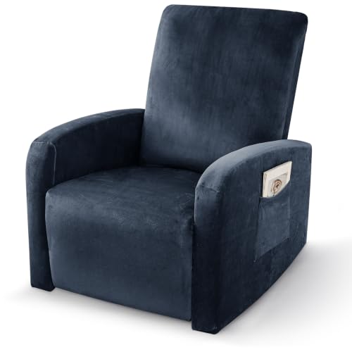 Image of ZNSAYOTX 2026 Velvet Small Recliner Cover 3-Piece, Luxury Plush Recliner Chair Covers with Elastic Band & Tie Straps​ Stay in Place, Stretch Reclining Slipcover for Lazy Boy Soft Washable (Navy Blue)