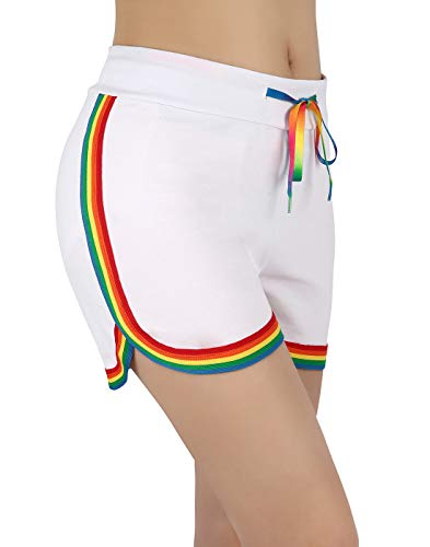 HDE Womens Rainbow Striped Retro Fashion Dolphin Running Workout Shorts (White)