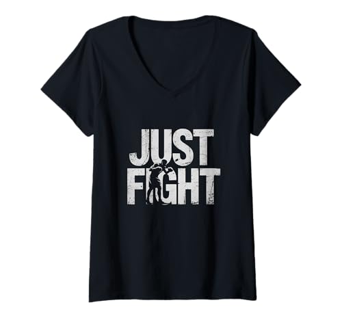 Just Fight Frase motivazionale Fitness Palestra Allenamento Maglietta con donna collo a v
