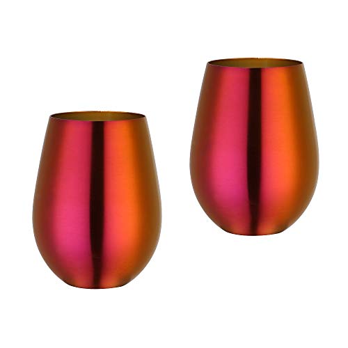 TEAHAHA Stainless Steel Stemless Wine Glass,500ml Metal Drinking Cups Set of 2,Unbreakable Outdoor Portable Wine Tumbler for The Pool, Camping,Cookouts, Travel,Father's Day, Oktoberfest (Orange Red)