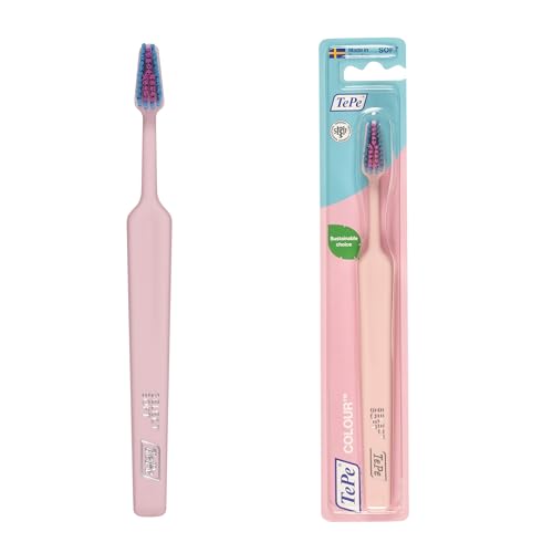 TePe Colour Toothbrush, Soft, Light Pink, 1pc, soft bristle toothbrush with precise and gentle cleaning, soft toothbrush for adults and older children TePe Colour Toothbrush, Soft, Light Pink, 1pc, soft bristle toothbrush with precise and gentle cleaning, soft toothbrush for adults and older children