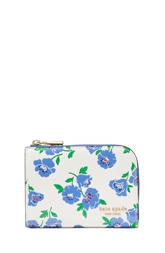 kate spade new york Devin Springtime Blooms Embossed Saffiano Leather Small Compact Wallet, Cream Multi