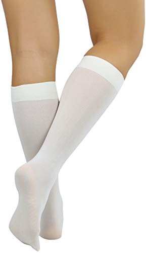 Image of ToBeInStyle Women's Opaque Knee High Nylon Fashion Socks Solid & w /Front Satin Bow