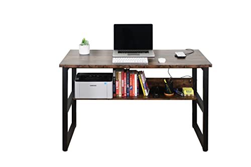 Computer Study Desk with Bookshelf, Large Home Office Desk with Storage and Shelf Industrial Study Writing Drawing Table with Space Saving Design Modern Simple Style Laptop Table - Image 4