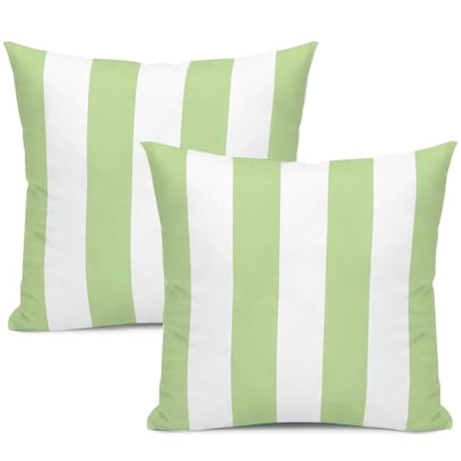 2 Sets Striped Decorative Throw Pillow Covers, 18x18 Inch for Living Room Couch Bed Sofa, Green and White Striped Home Decor, Soft Cushion Case