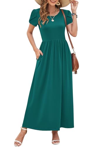 Image of AUSELILY Women's Summer Maxi Dresses Petal Sleeves Casual Empire Waist Long Dress with Pockets 2025 New