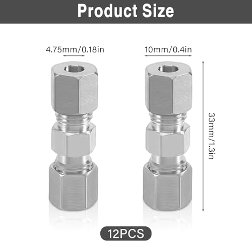 Palwin 12PCS Bremsleitungsverbinder, 4,75 mm Schneidringverschraubung, Bremsrohr Armaturen Ohne Bördeln, Verschraubungen Bremsrohr Bördel für Bremskabel Bremsleitung Ohne zu Bördeln Verbinder