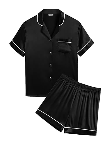 SWOMOG Silk Pajamas for Kids Girls Satin Pj Set Boys Sleepwear Button Down Short Sleeve Loungewear 2 Pieces
