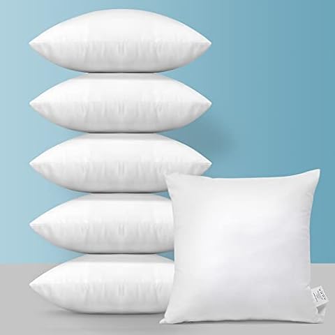 Artscope Set of 6 Throw Pillow Inserts, 20 x 20 Hypoallergenic Decorative Square Form Pillow Inserts, Soft Fluffy Cushion Sham Stuffers for Sofa, Couch, Bed Cover