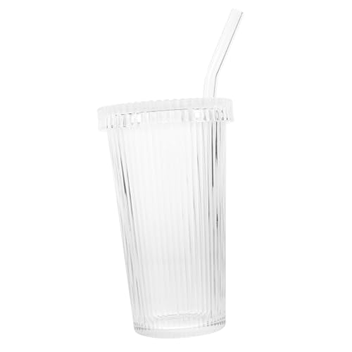 MUCKLILY Cup with Straw with Cover Coffee Mug Glass Cups with Lids and Straws Water Cup Glass Straw Cup Coffee Cup Glass Cup with Straw Glass Milk Tea Cup Glass Drinking Cup re-usable