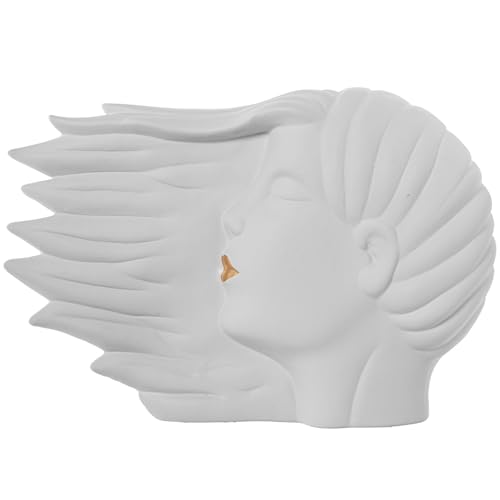 Figura di un volto di profilo capelli in ceramica in e 26x11x38 cm crema oro