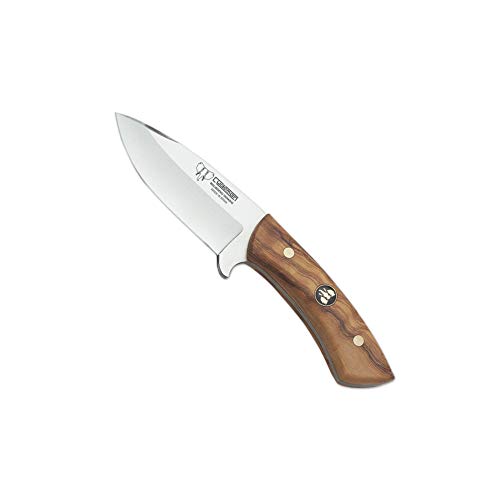 Cudeman Cuchillo 133-L hoja de acero inoxidable ACX-380 de 9 cm empuñadura de madera de olivo de 12,5 cm para caza, pesca, supervivencia y bushcraft + Portabotellas regalo