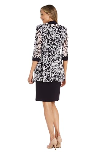 Image of R&M Richards Womens 2-Piece Black & White Jacket Dress Set W /Necklace