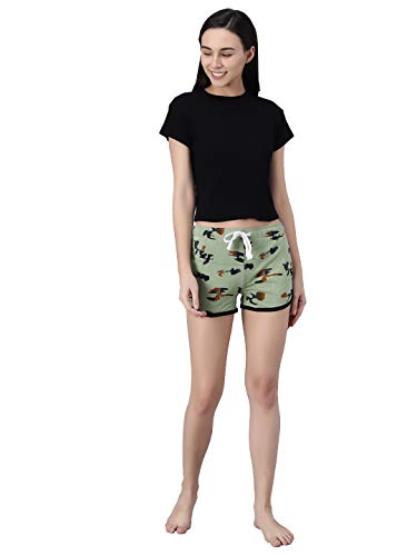 Image of KOTTY Green Printed Women Night Shorts (Green-30)