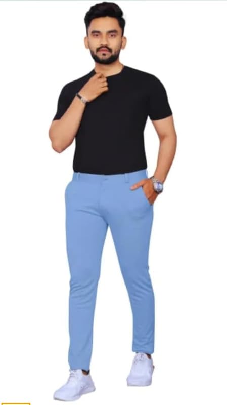Image of VIJETA Garments for Men Lycra Blend Formal Trousers ? Smart Fit Office Wear Pants with Elastic Waistband & Zip Fly