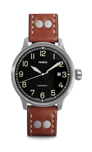 Aristo RLM 7H1463-L Militäruhr Herren Automatik - PUW 1463 Kaliber von 1970, Limitierte Serie 30 Stück, Saphirglas, Glasboden, 42 mm Edelstahl satiniert, Vintage Lederband - Made in Germany