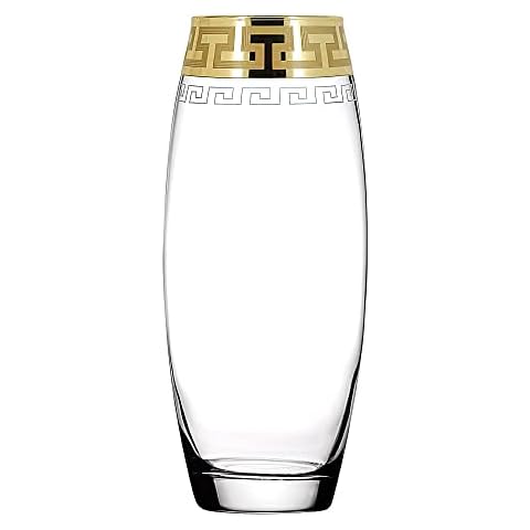 Vase for Flowers Gold Decor Clear Glass - 26cm Tall with Modern Unusual Unique Gold Greek Ornaments/ Gift for Women (Mum, Grandma, Nan)/ Birthday Gift Cover