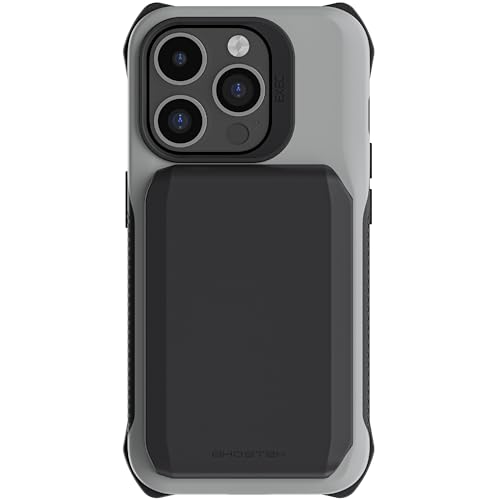 Funda iPhone 15 Pro Ghostek Exec gris tarjetero magnético MagSafe kickstand 6.1