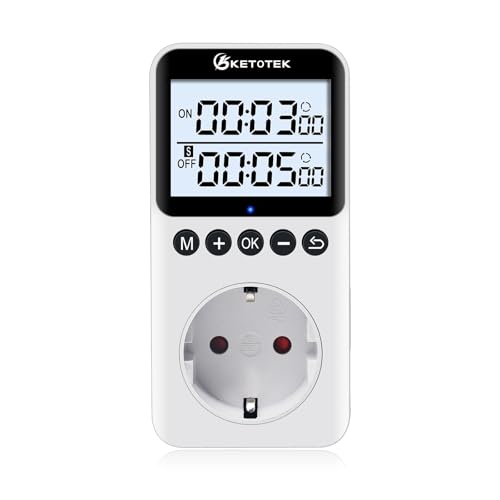 KETOTEK KTTS02 Digitale Zeitschaltuhr Steckdose mit Hintergrundbeleuchtung, Endloszyklus Schalter, Countdown Timer Steckdose, Innen Timer für Lampen, Aquarium（16A 230 V 3680W）