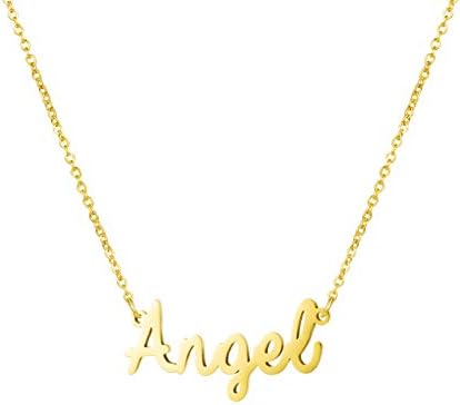 Women Jewelry Name Necklace Big Initial Gold Plated Best Friend Girls Women Gift for Her Angel