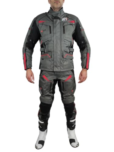 WinNet Tuta Completo Moto in Cordura Giacca e Pantalone con Protezioni Omologate C.E. impermeabile anti acqua pioggia e freddo 4 stagioni invernale ma sfoderabile in primavera estate JT RED (2XL)