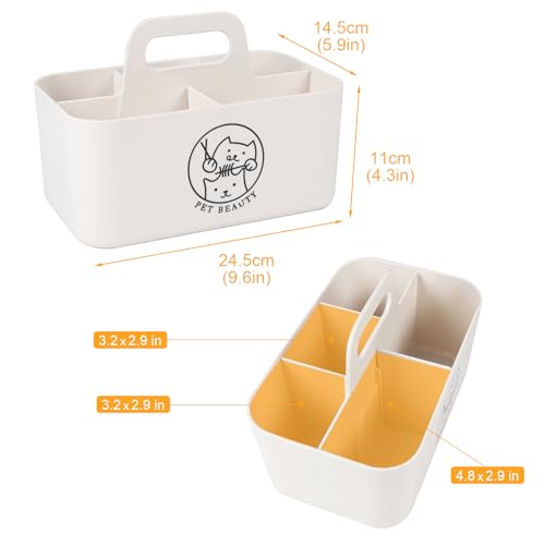 Minimalist White Dog Cat Grooming Supplies Organizer, Portable Caddy with 5 Compartments - Image 6