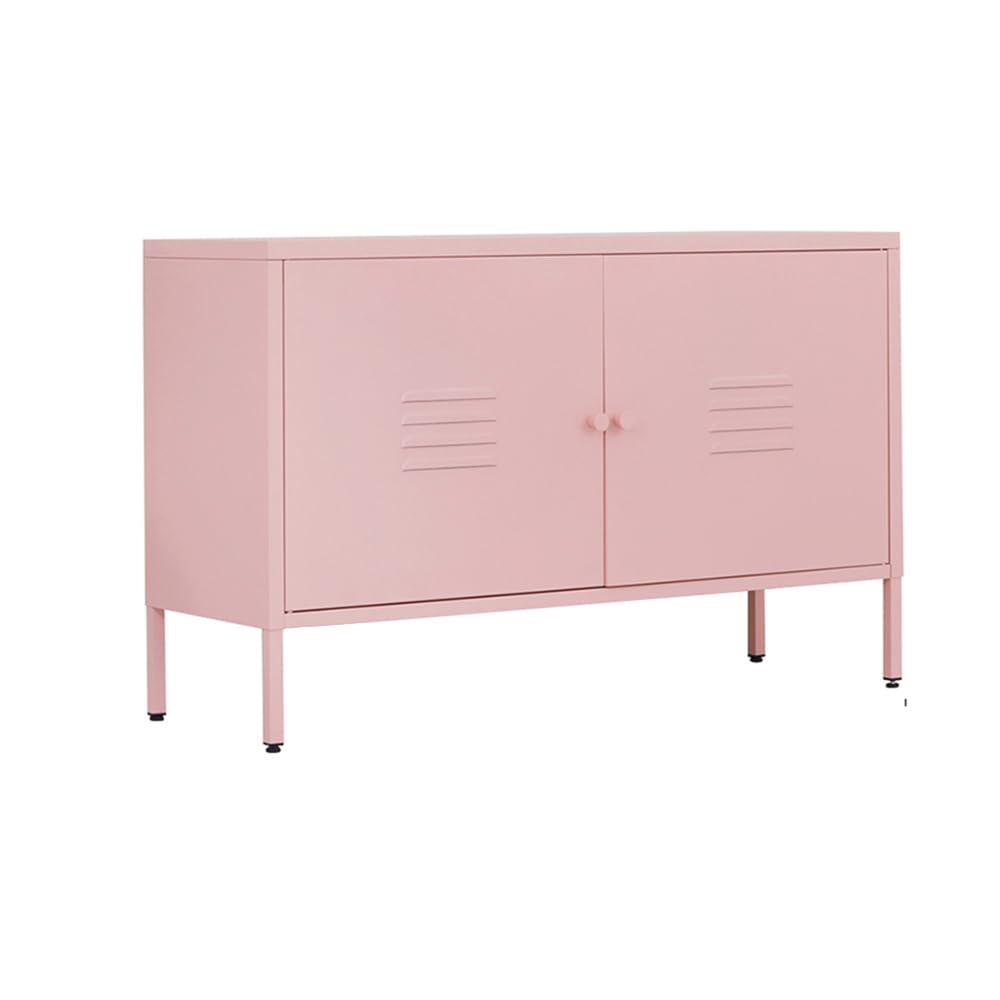 Storage Cabinet with Doors and Shelves -Metal TV Stand - Metal Storage Accent Cabinet for Home, Office, Entryway,LivingRoom. (Pink)