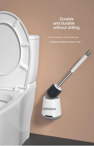 Image of Silicone Toilet Brush and Holder Set, Bathroom Cleaning Brush, Non-Slip Handle Toilet Brush, Wall Hanging /Floor Type (Wall-Mounted Toilet Brush)