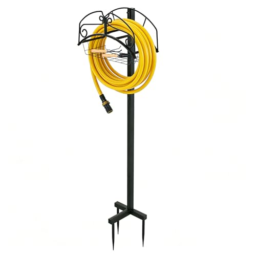 EFUTURETIME Support Tuyau Arrosage Autonome en métal 116cm avec 3 Piquets, Support de Tuyau Amovible Contient 35m Tuyau, Robuste et Durable pour Cour,...