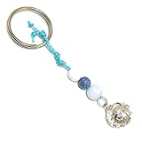 Engelsrufer Klangkugel Mond und Sterne 14 mm Sterlingsilber, Edelstein Schlüsselanhänger - authentisch Leben, Talisman, Unikat von samaki originals, Länge: 8,5 cm, Handarbeit, gewachstes Baumwollband energetisch geknotet, Schlüsselring 2,3 cm, Edelsteine: #Dumotierit, #Magnesit #Chalcedon