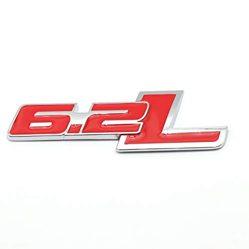 Image of 2Pc 6.2L Emblems Engine Name 3D Metal Badge Aluminum Adhesive Sticker Decal Fit for 150 (Silver Red)