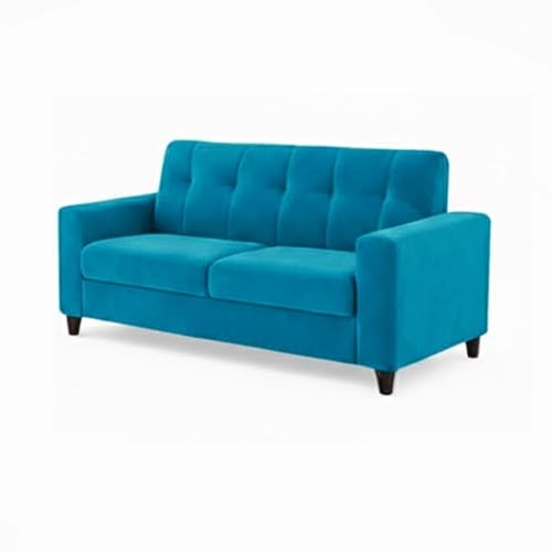 Image of Homeboy Luxe Velvet-Suede Fabric 3 + 2 Seater with Ottoman Sofa Set | Comfortable & Spacious Seating for Upto 6 Person | Modern Sofa Set for Living Room - Aqua Blue