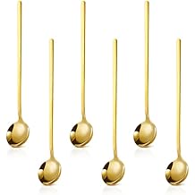 6-Piece Coffee Spoons,6.8 Inches Gold Dessert Spoon Teaspoon,Stainless Steel Spoon for Espresso,Tea,Dessert,Soup,Appetizer