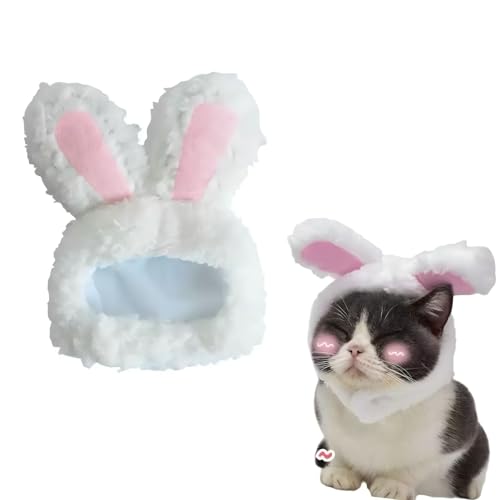 Liusinghon Rabbit Ears Hat for Cats & Small Dogs - Adjustable Plush Bunny Costume Headband for Easter Halloween & Pet Party Dress Up (White)