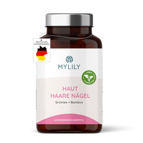 MYLILY® Haut Haare Nägel | Grüntee Kapseln | Biotin Tabletten | Koffein, Vitamin C, Zink Tabletten, Q10 & Selen | Natürlich & Vegan | Haut Nägel Haar Vitamine| Haarvitamine für Frauen | 90 Kapseln