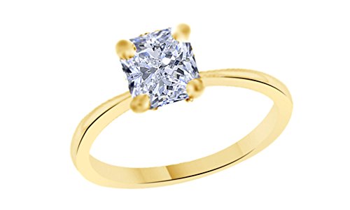 Jewel Zone US Cushion Cut White Cubic Zirconia Anniversary Solitaire Ring in 14k Gold Over Sterling Silver (1.75 Carat)