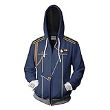 Weixu Unisex Adult Edward Elric Cospaly Sweatshirt Fullmetal Alchemist Costume Couples 3D Printed Hoodie Zipper Coat Jacket Blue L