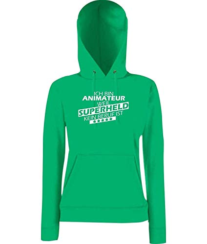 Sweat à capuche Femme Ich Bin Animateur vert Kelly XL en coton confortable