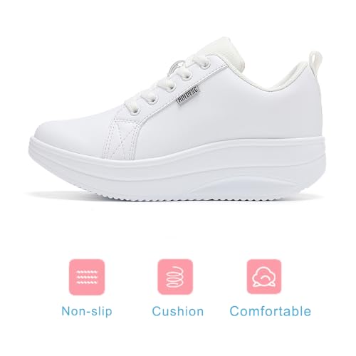 Image of RUIDENG Platform Sneakers for Women Walking All Day | Slip Resistant Work Shoes for Women Comfortable | 2 Inch Thick Wedge Rocker Bottom