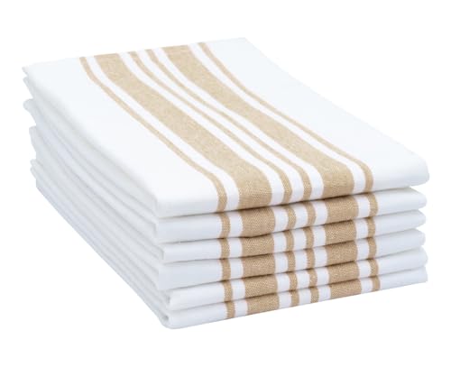 Beige Dinner Napkins Set of 6, 100% Cotton, Farmhouse Napkin, Striped Cloth Napkin,18x18, Absorbent, Cotton Napkins for Parties, Striped, Table Dinner Napkins Cloth for Hotel, Weddings, Beige/White