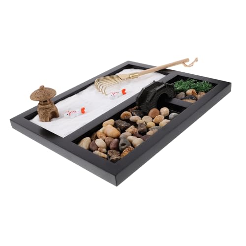 BCOATH Simulation Ocean Scene Zen Garden Miniature Desktop Sandbox Decor with Rakes Black Meditation Garden for Home Office Decorative Accent for Relief