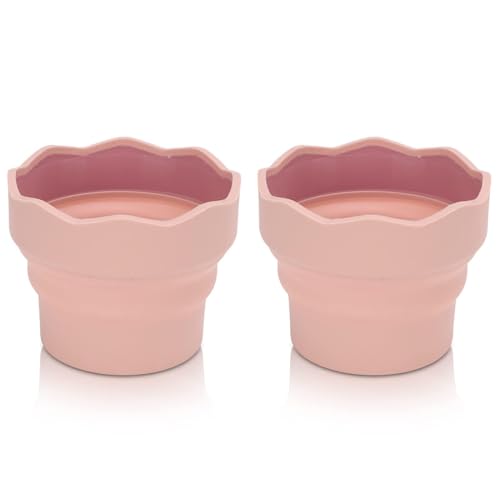 2Pcs Collapsible Paint Brush Washer, Brush Holder Cleaner Painting Water Cup Portable Silicone Washing Bucket for Watercolor Oil Painting(Pink)
