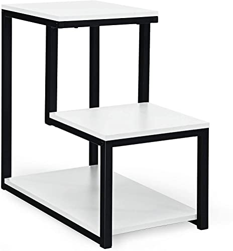Image of 3 Tier Sofa Side Table, Modern Coffee Table Nightstands with Metal Frame and White MDF Desktop for Living Room Bed Room Decor (Black White)
