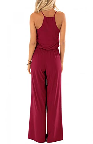 Lacozy Womens Romper Casual Summer V Neck Sleeveless Racerback Tank Tops Short Jumpsuit Rompers Burgundy Small #TOP3