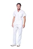 Dagacci Scrubs for Men Set - V-Neck Scrub Top and Cargo Pants - 8 Pockets Men Scrubs Set (Large, White)