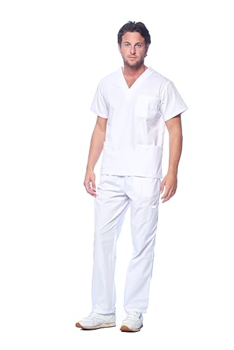 Image of Dagacci Scrubs for Men Set - V-Neck Scrub Top and Cargo Pants - 8 Pockets Men Scrubs Set