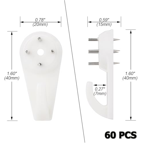 Image of 60pcs Concrete Wall Hooks, Non-Trace Picture Hanger for Wooden /Stucco /Plaster /Hard Wall, No Damage or Drilling Picture Hooks for Hanging Picture, Artwork, Clocks