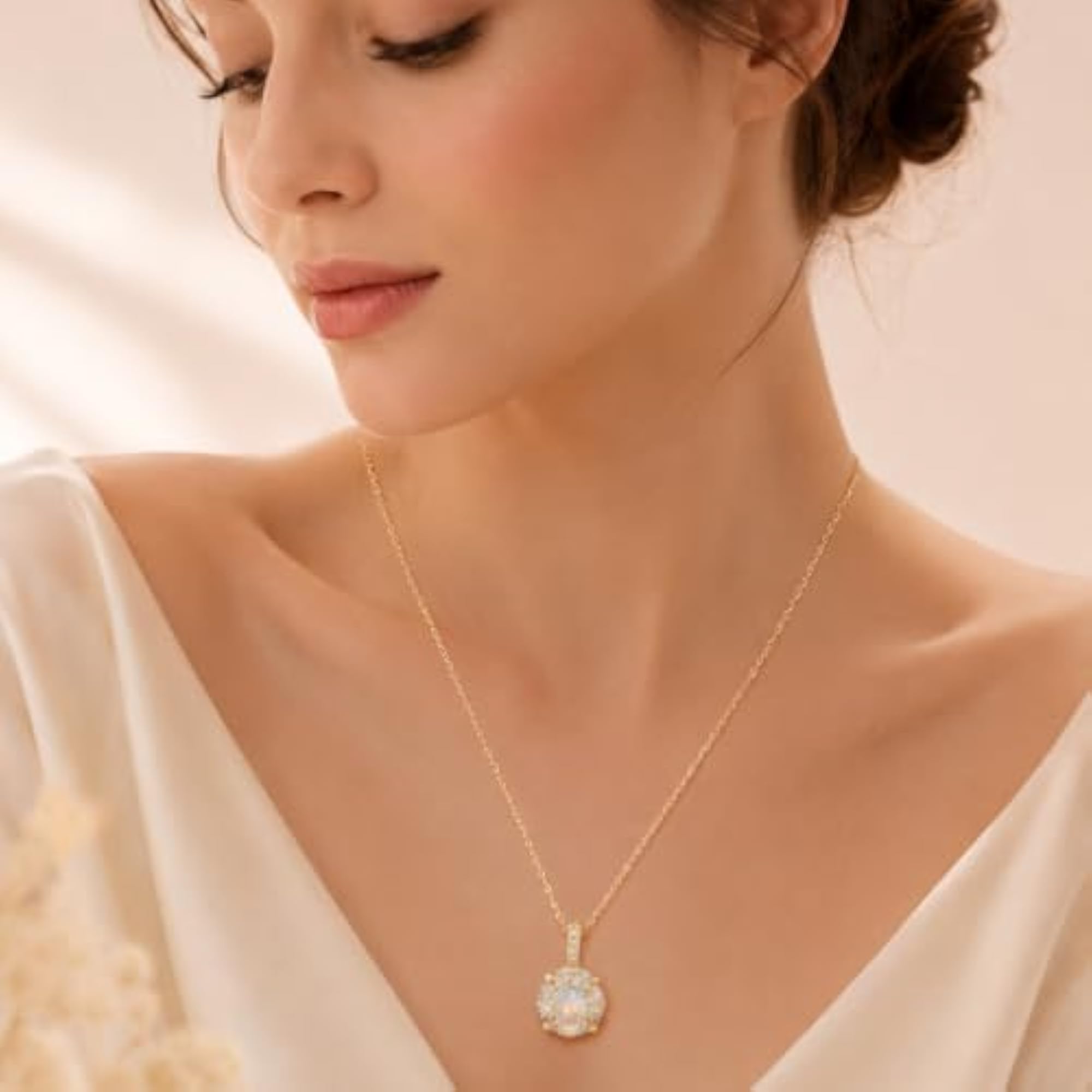 Women's 18K Gold Plated Solitaire Crystal Necklace